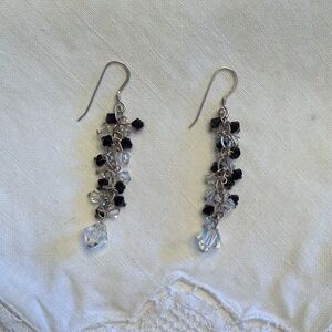 Silver and Black Dangle Crystal Earrings
